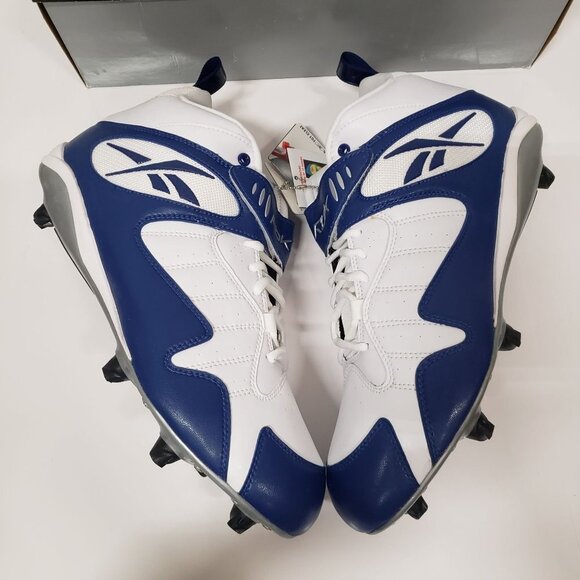 Reebok Men\'s Pro All Out One Mid D Football Cleats in White/Royal Blue - Size 13